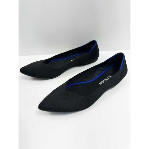 ROTHY'S The Point Black Knit Fabric Ballet Flats Pointy Toe Women's Size 10 - Picture 1 of 4